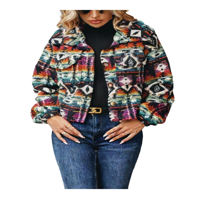 Ethnic Print Loose Long Sleeve Short Jacket for Women - Image 1