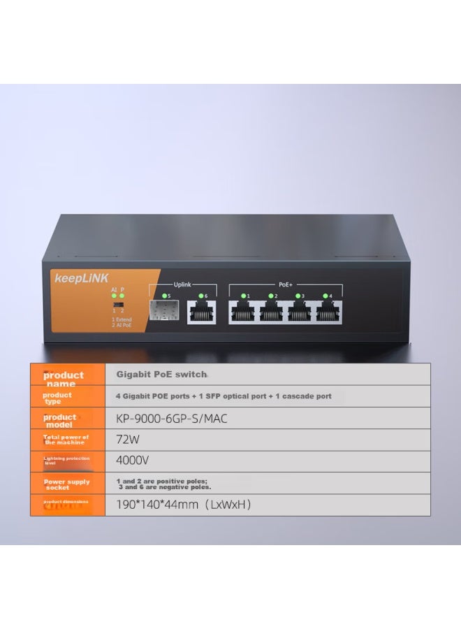 Keeplink 6gp-s/mac, Full Gigabit 6-port Poe Switch, Unmanaged Enterprise Engineering Monitoring Switch, 72w - Image 1