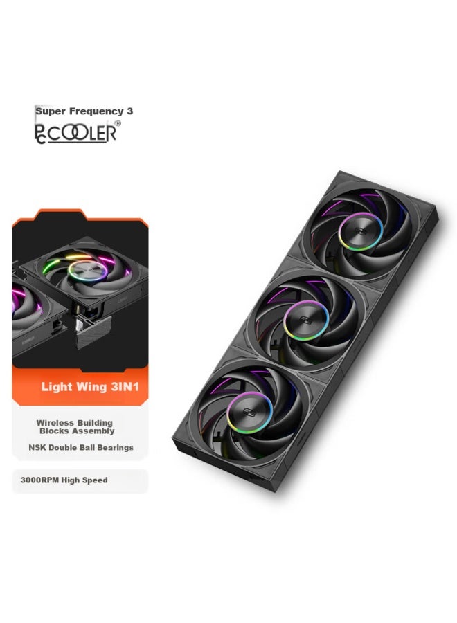 Pccooler Light Wing F7 X120R Argb 3-Pack Black Reverse Blade 12Cm Case Fan Wireless Building Blocks/Pwm Temperature Control/Double Ball Bearing - Image 1