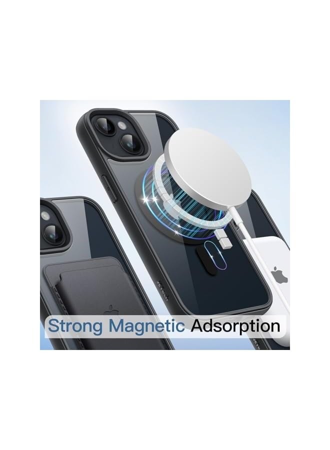 جي تيك جراب مغناطيسي لهاتف iPhone 14 Plus مقاس 6.7 بوصة متوافق مع MagSafe، غطاء ممتص للصدمات للهاتف، إطار TPU غير لامع بلون سادة، ظهر شفاف مضاد للخدش (منتصف الليل) - Image 4