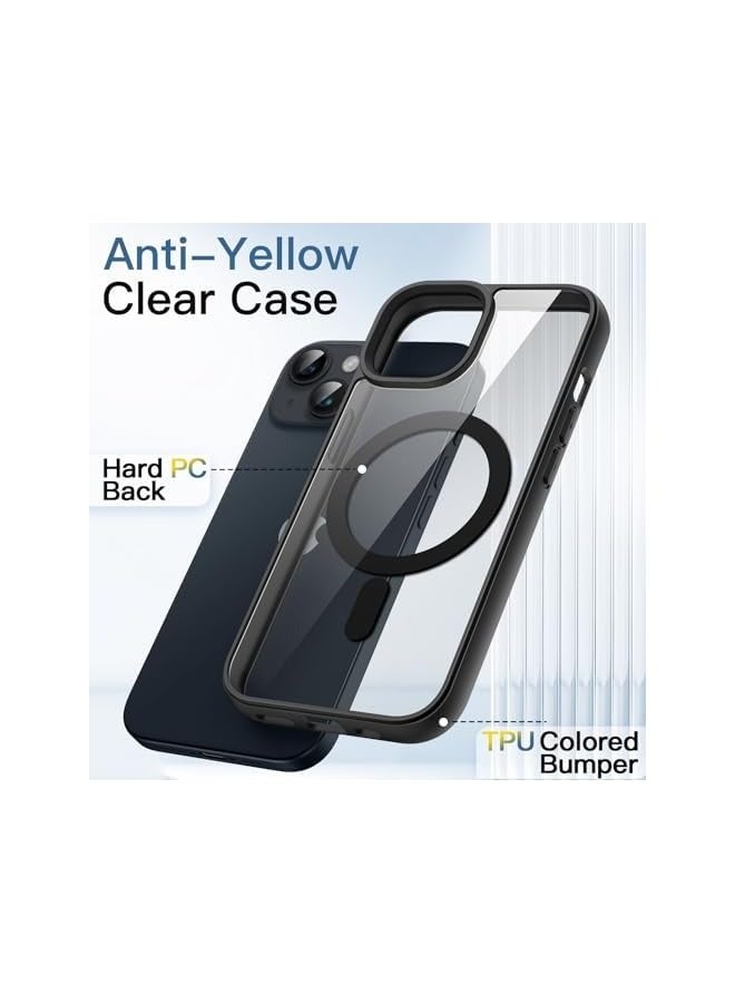 جي تيك جراب مغناطيسي لهاتف iPhone 14 Plus مقاس 6.7 بوصة متوافق مع MagSafe، غطاء ممتص للصدمات للهاتف، إطار TPU غير لامع بلون سادة، ظهر شفاف مضاد للخدش (منتصف الليل) - Image 3