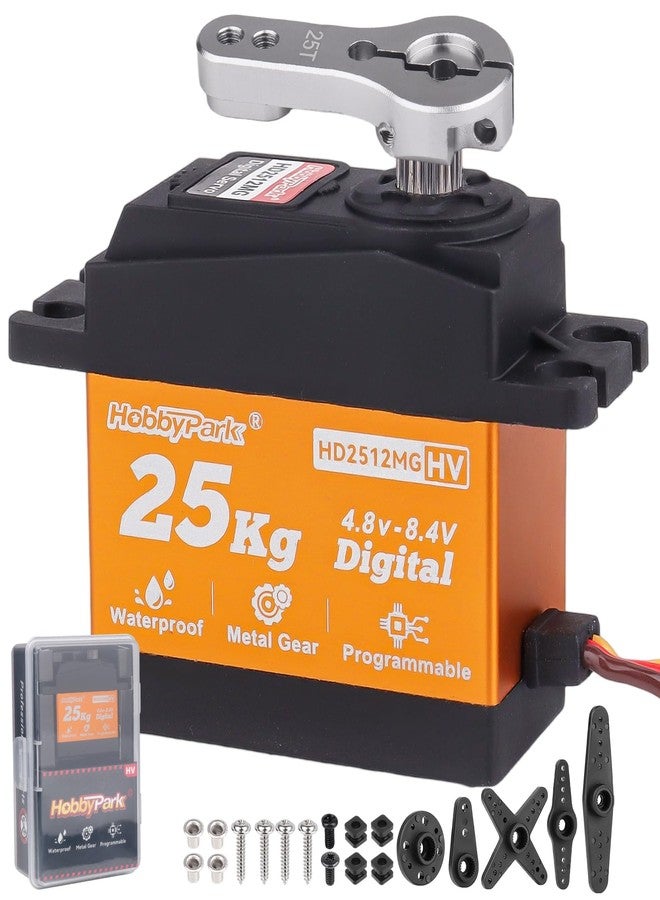 HobbyPark 25KG High Torque RC Servo Waterproof Full Metal Gears Steering Servo for 1/8, 1/10, 1/12 RC Cars Trucks Crawlers Robotic with 25T Servo Horn 180° Degree Programmable 8.4V HV (25kg Torque) - Image 1