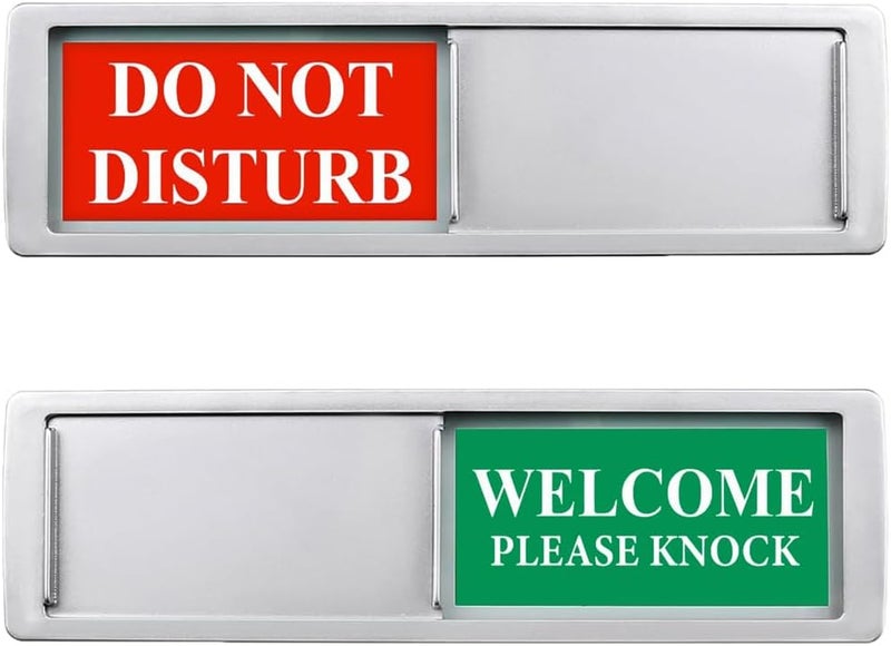 SWIUKPHE Do Not Disturb Sign, Privacy Door Sign, Please Knock Sign for Home Office Restroom Conference Hospital, Non-Scratch Magnetic Slider Door Indicator Signs, 7'' x 2'' - Silver - Image 1