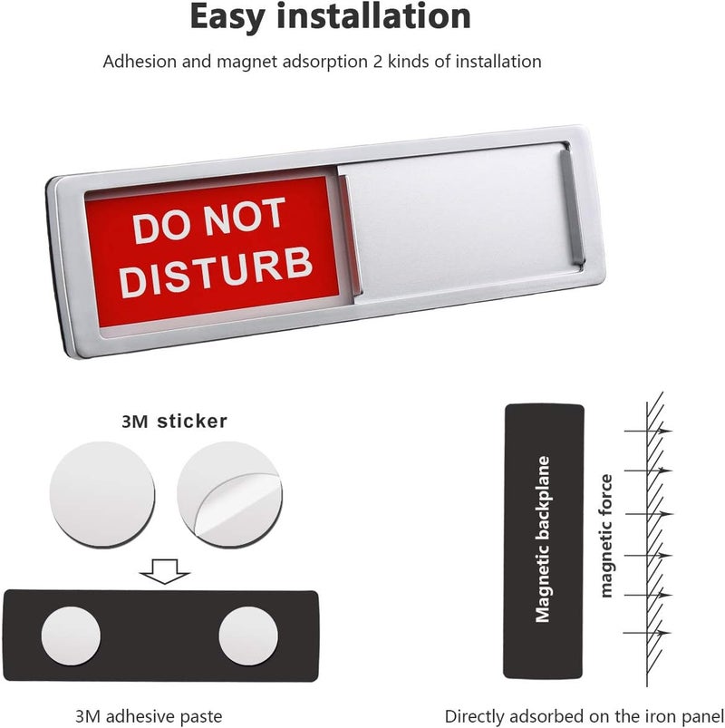 SWIUKPHE Do Not Disturb Sign, Privacy Door Sign, Please Knock Sign for Home Office Restroom Conference Hospital, Non-Scratch Magnetic Slider Door Indicator Signs, 7'' x 2'' - Silver - Image 2