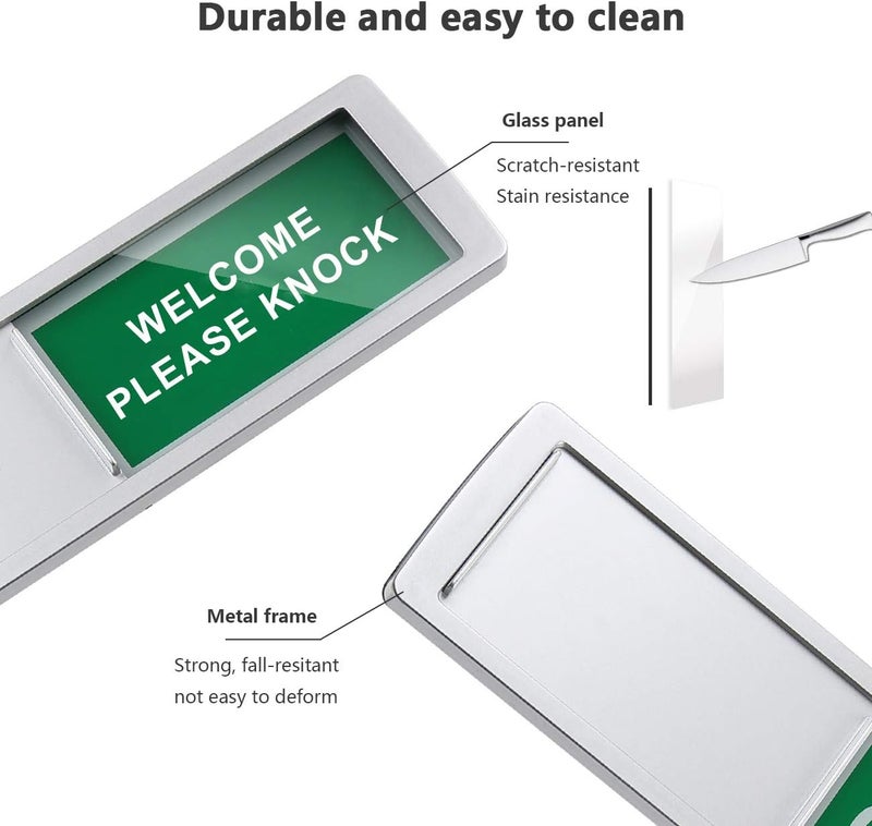 SWIUKPHE Do Not Disturb Sign, Privacy Door Sign, Please Knock Sign for Home Office Restroom Conference Hospital, Non-Scratch Magnetic Slider Door Indicator Signs, 7'' x 2'' - Silver - Image 3