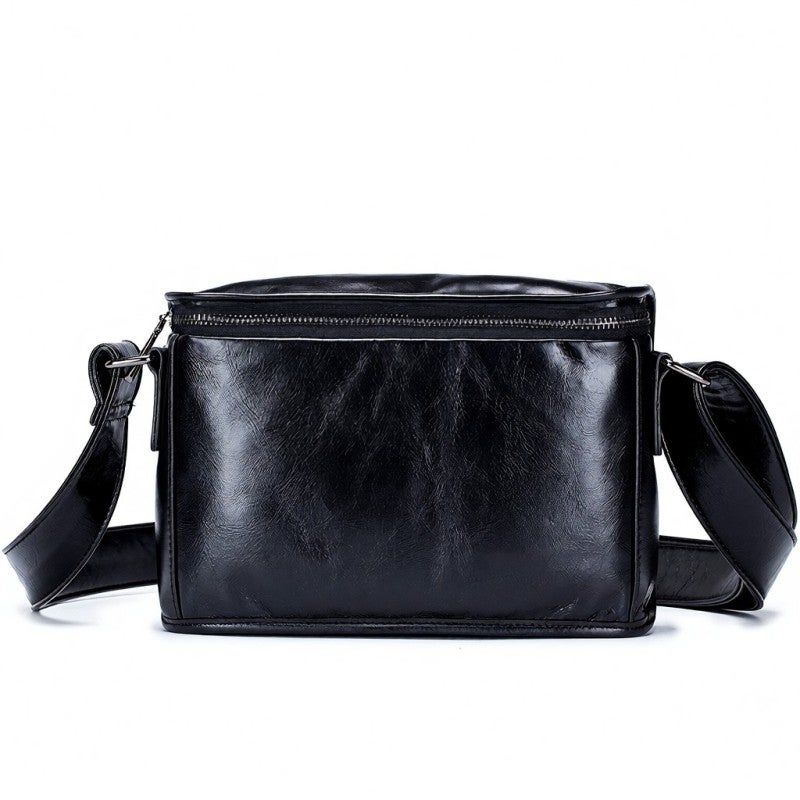 Leather Bag: Black Large Capacity Leather Bag - Anti-Theft Pocket Adjustable Strap for Business Travel Casual Commuting College Shopping - Image 1