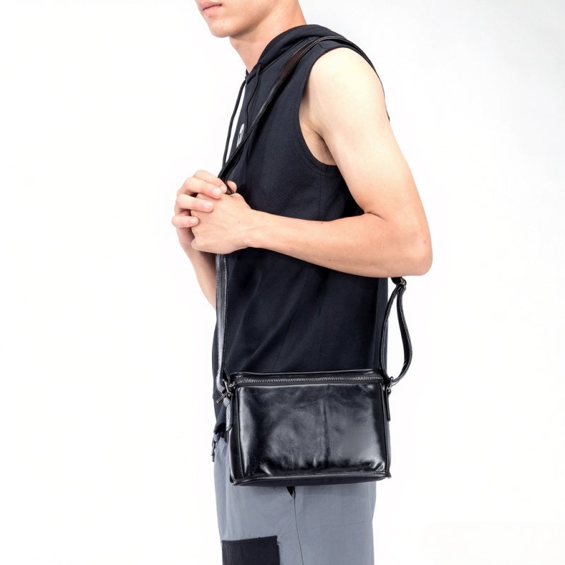 Leather Bag: Black Large Capacity Leather Bag - Anti-Theft Pocket Adjustable Strap for Business Travel Casual Commuting College Shopping - Image 5