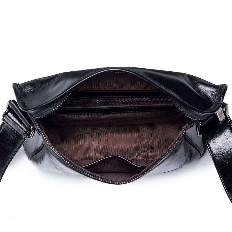 Leather Bag: Black Large Capacity Leather Bag - Anti-Theft Pocket Adjustable Strap for Business Travel Casual Commuting College Shopping - Image 4