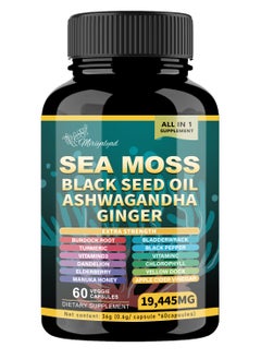 Sea Moss Supplement -All-in-One Multivitamin with Black Seed Oil, Ashwagandha & 15+ Extra Strength Ingredients - 60 Capsules