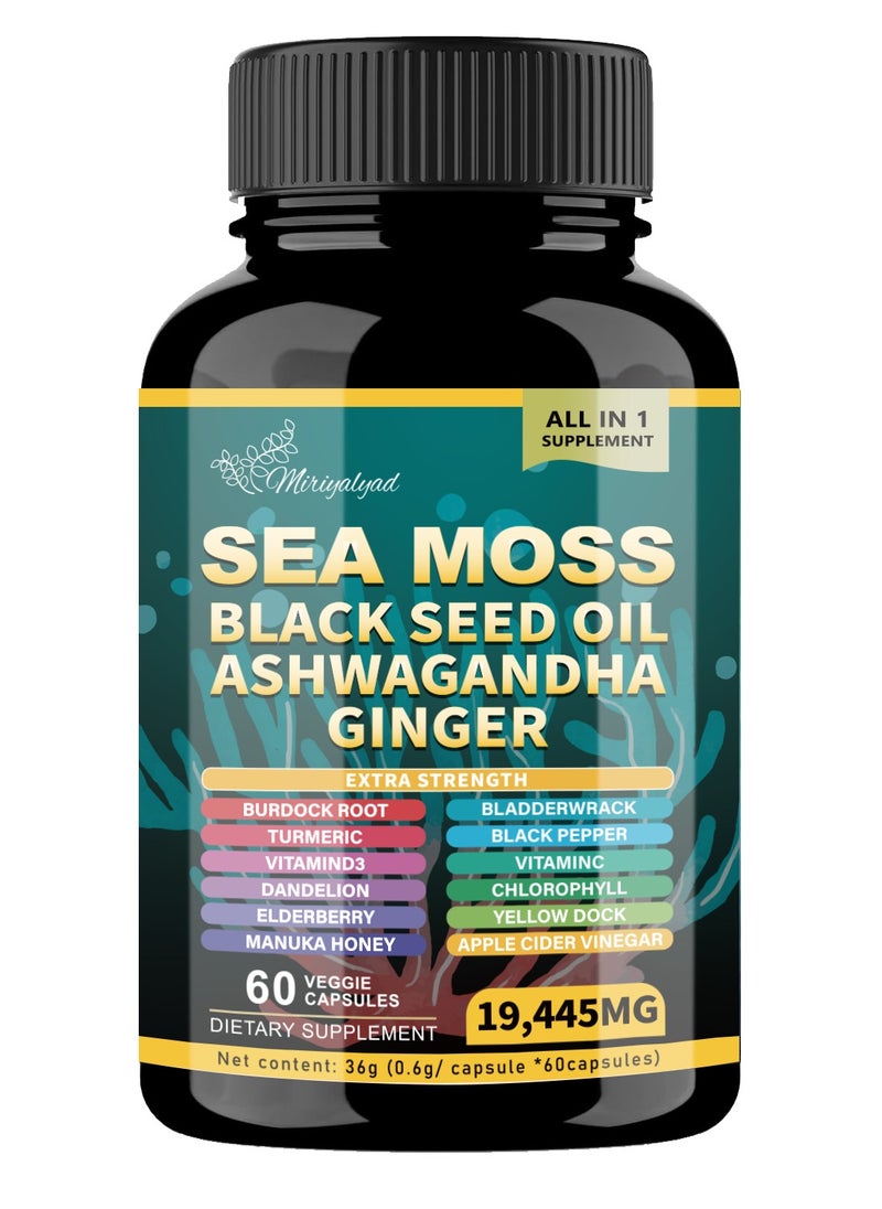 miriyalyad - Sea Moss Supplement -All-in-One Multivitamin with Black Seed Oil, Ashwagandha & 15+ Extra Strength Ingredients - 60 Capsules - Image 1