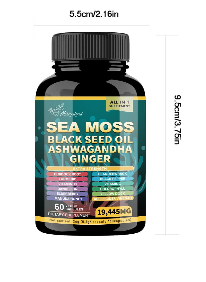 miriyalyad - Sea Moss Supplement -All-in-One Multivitamin with Black Seed Oil, Ashwagandha & 15+ Extra Strength Ingredients - 60 Capsules - Image 1