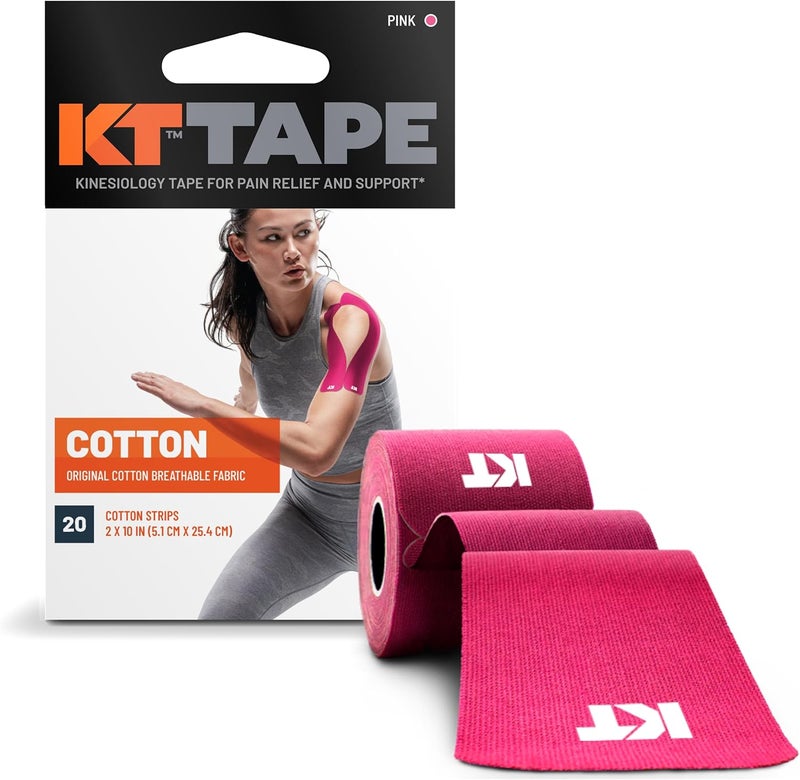 KT TAPE شريط كينيسيوولوجي رياضي مرن من القطن الأصلي، 20 قطعة، شرائح مقطوعة مسبقًا بطول 10 إنش - Image 1