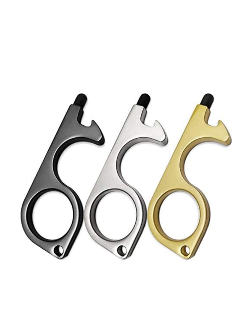 Y&D No-Touch Door Opener Tool Kit, 3 Pack Portable Extra Tips contactless Silicone Antimicrobial Antiviral Zinc Copper Alloy Key Chain for Public Outdoor Shared Surfaces and Screens - Image 1