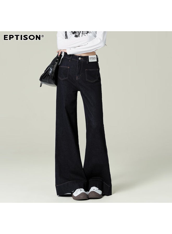 EPTISON Yipin Tiancheng Retro Slim Wide Leg Jeans For Women Spring Hong Kong Style Fashionable Loose-fit Floor-length Wide Leg Pants For Women - Image 3