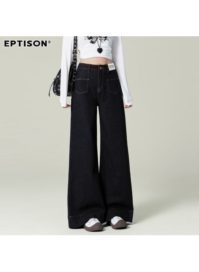 EPTISON Yipin Tiancheng Retro Slim Wide Leg Jeans For Women Spring Hong Kong Style Fashionable Loose-fit Floor-length Wide Leg Pants For Women - Image 1