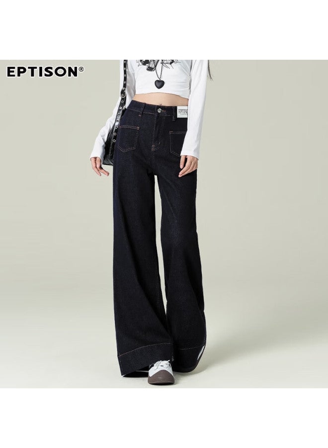 EPTISON Yipin Tiancheng Retro Slim Wide Leg Jeans For Women Spring Hong Kong Style Fashionable Loose-fit Floor-length Wide Leg Pants For Women - Image 2