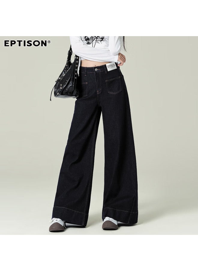 EPTISON Yipin Tiancheng Retro Slim Wide Leg Jeans For Women Spring Hong Kong Style Fashionable Loose-fit Floor-length Wide Leg Pants For Women - Image 4
