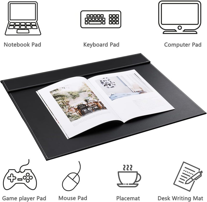 KINGFOM Ultra-Smooth PU Leather Desk Pad & Mat Office Desk Drawing & Writing Board A3/ A4 File Paper Clip Table Protector Mat on Top Large 24''x18'' (Black) - Image 3