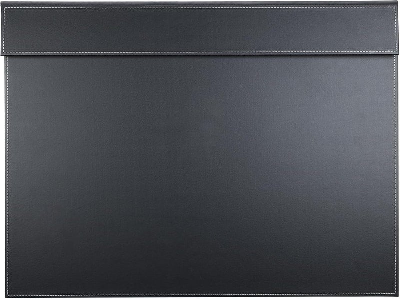 KINGFOM Ultra-Smooth PU Leather Desk Pad & Mat Office Desk Drawing & Writing Board A3/ A4 File Paper Clip Table Protector Mat on Top Large 24''x18'' (Black) - Image 1
