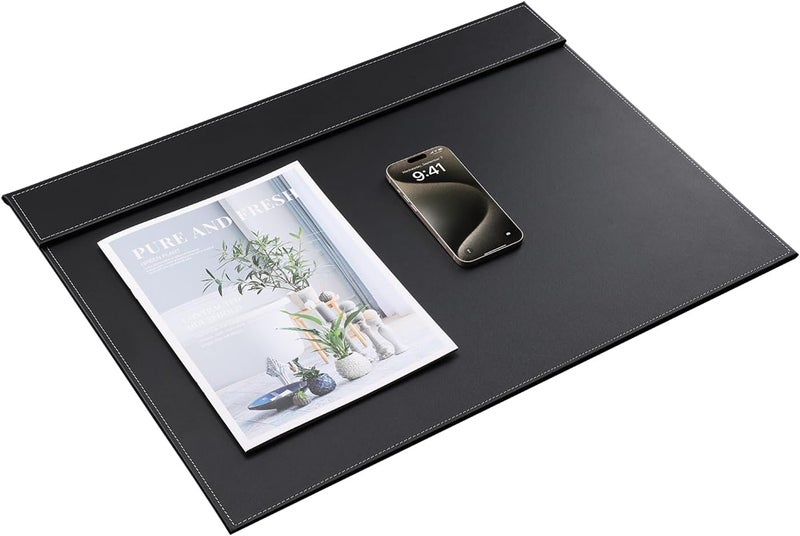 KINGFOM Ultra-Smooth PU Leather Desk Pad & Mat Office Desk Drawing & Writing Board A3/ A4 File Paper Clip Table Protector Mat on Top Large 24''x18'' (Black) - Image 4