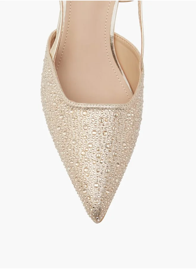 Flora Bella By Shoexpress Women Embellished Slingback Shoes with Flared Heels and Buckle Closure Ramadan Collection