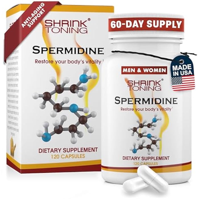 Shrink Spermidine Supplements Skin & Anti-Aging Support – 120 Vegan Caps 100% Natural Polyamine for Men and Women, Overall Wellness – Non-GMO, USA Made – with High Spermidine, Zinc & Thiamin - Image 1