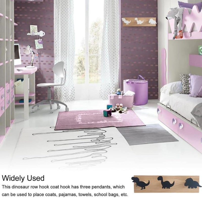 Wooden Dinosaur Wall Coat Hooks For Kids Bedroom Nursery Playroom Decoration - Image 5