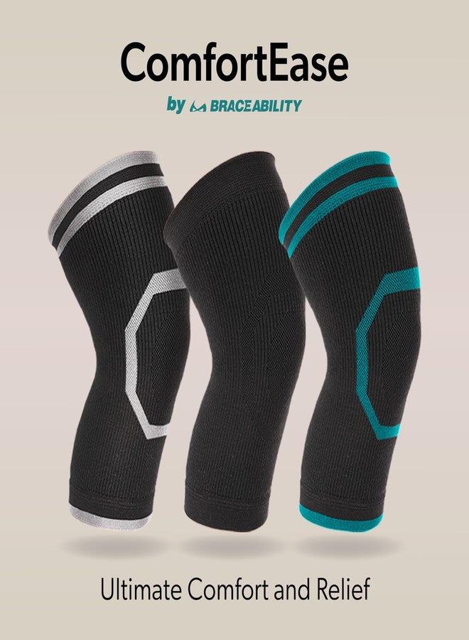 BraceAbility Knee Compression Sleeve for Women and Men - ComfortEase Knee Pain Brace Support for Arthritis, Swelling, Joint Stiffness, Recovery, All-Day Comfort and Relief (M - Black) - Image 3