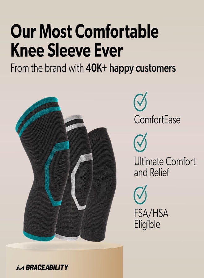 BraceAbility Knee Compression Sleeve for Women and Men - ComfortEase Knee Pain Brace Support for Arthritis, Swelling, Joint Stiffness, Recovery, All-Day Comfort and Relief (M - Black) - Image 5