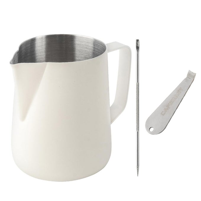 ESPRESSO MILK FROTHING PITCHER 20OZ MILKY WHITE COLOR STAINLESS STEEL ESPRESSO MACHINE ACCESSORIES STEAMING PITCHER MILK JUG FOR COFFEE CAPPUCCINO LATTE ART 600ML