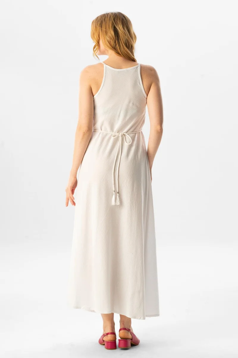 Eliş Şile Bezi White Halter Maxi Dress