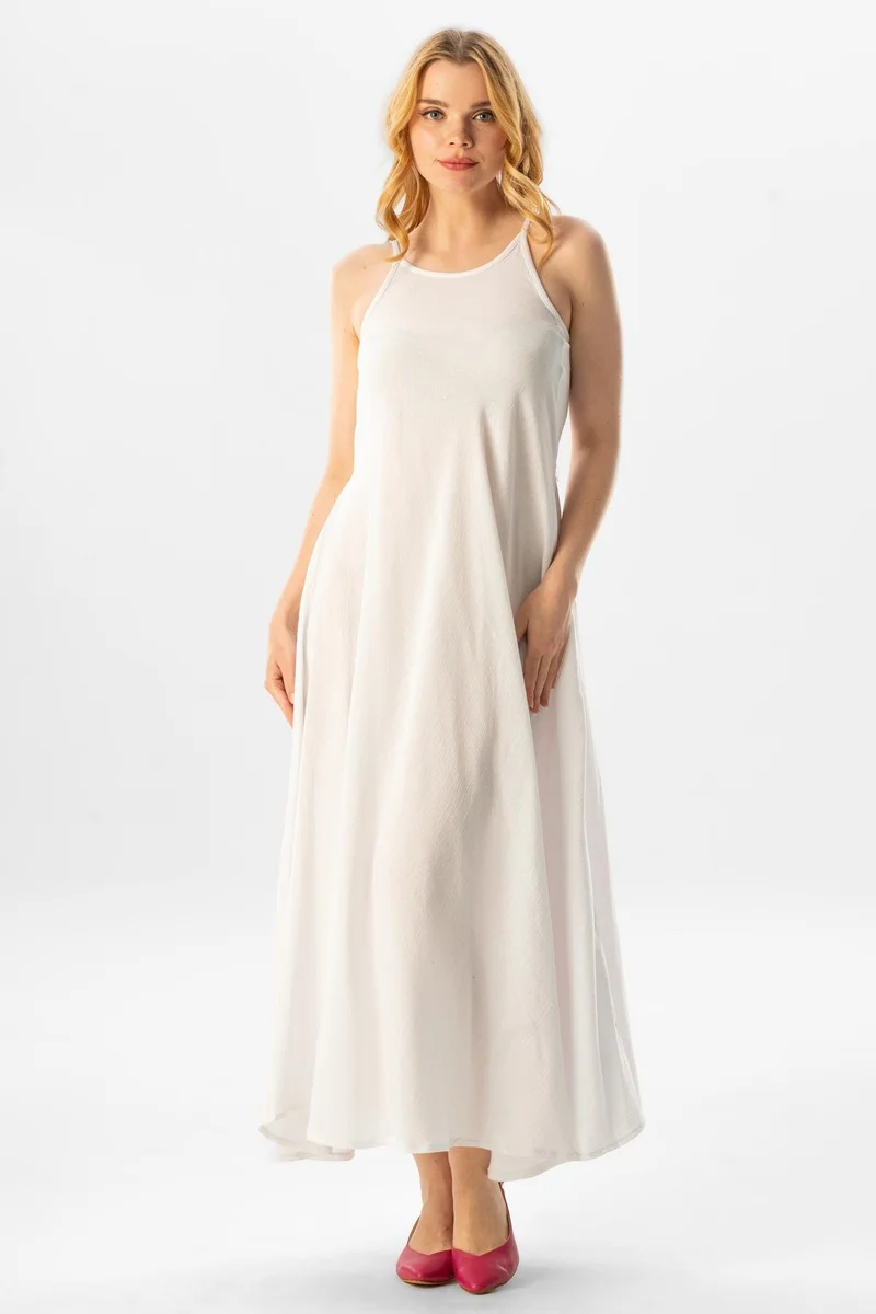 Eliş Şile Bezi White Halter Maxi Dress