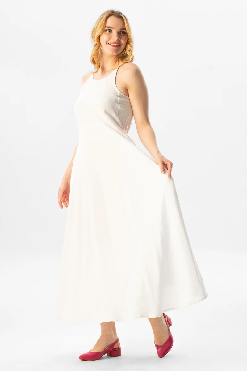Eliş Şile Bezi White Halter Maxi Dress