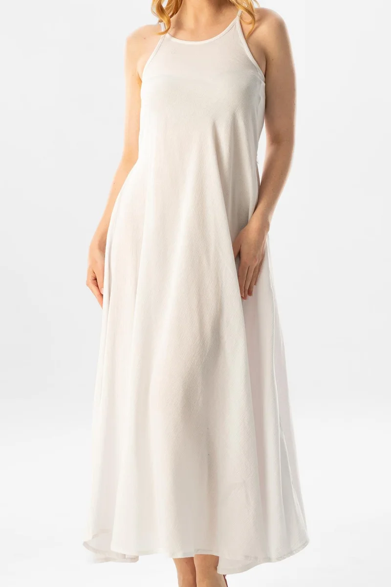 Eliş Şile Bezi White Halter Maxi Dress