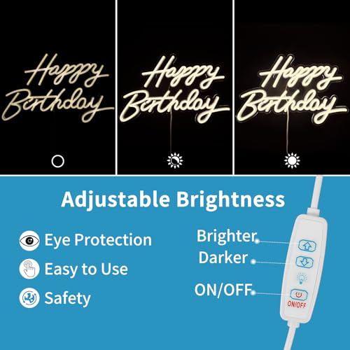 Dengduoduo Happy Birthday Neon Sign for Wall Decor, LED Happy Birthday Light Up Sign, USB Powered Dimmable Neon Light for Birthday Party Decorations Backdrop, Warm White - Image 4