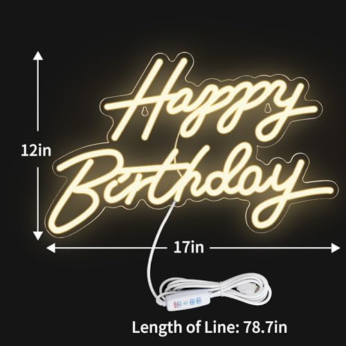 Dengduoduo Happy Birthday Neon Sign for Wall Decor, LED Happy Birthday Light Up Sign, USB Powered Dimmable Neon Light for Birthday Party Decorations Backdrop, Warm White - Image 2