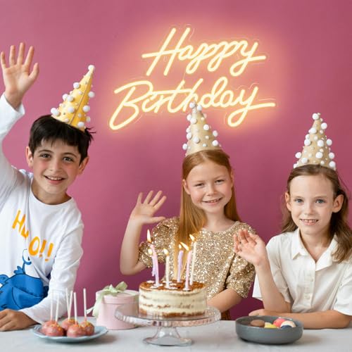 Dengduoduo Happy Birthday Neon Sign for Wall Decor, LED Happy Birthday Light Up Sign, USB Powered Dimmable Neon Light for Birthday Party Decorations Backdrop, Warm White - Image 5