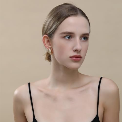 Apsvo Chunky 14K Gold Plated Hoop Earrings for Women, Lightweight Waterdrop Hollow Open Hoops, Hypoallergenic Dupes Earrings - Image 5