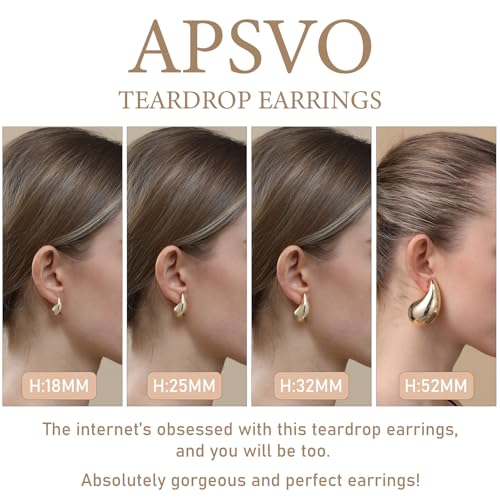 Apsvo Chunky 14K Gold Plated Hoop Earrings for Women, Lightweight Waterdrop Hollow Open Hoops, Hypoallergenic Dupes Earrings - Image 3
