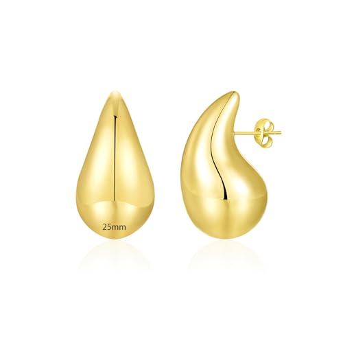 Apsvo Chunky 14K Gold Plated Hoop Earrings for Women, Lightweight Waterdrop Hollow Open Hoops, Hypoallergenic Dupes Earrings - Image 1
