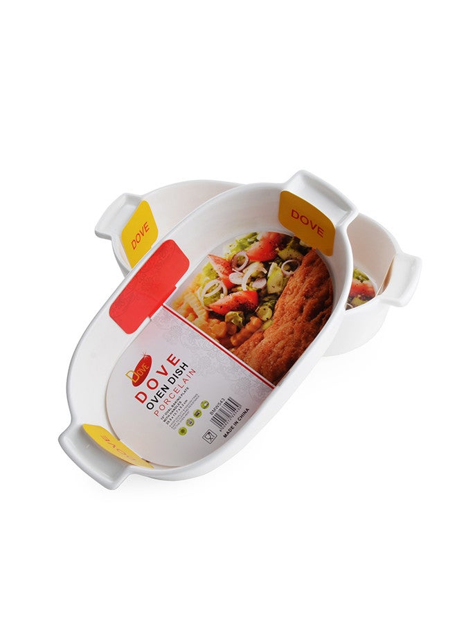 Dove 2-Piece Oval Porcelain Baking Dish With Handles 10 Inch 25.5x13.7x5.2CM White - Image 3