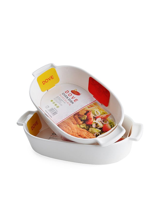 Dove 2-Piece Oval Porcelain Baking Dish With Handles 10 Inch 25.5x13.7x5.2CM White - Image 2
