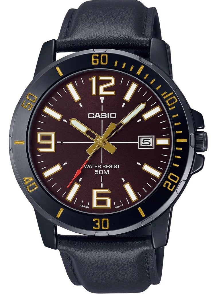 كاسيو ساعة يد من جلد بعقارب MTP-VD01BL-5BVUDF