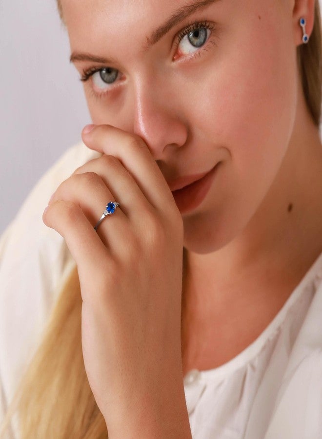 Silvershake 5mm Petite Created Round Shape Blue Sapphire 925 Sterling Silver Promise Gemstone Ring Jewelry for Women Size 8 - Image 2