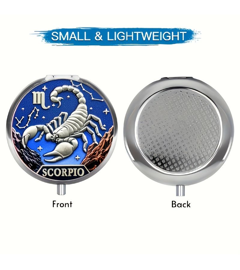 A Round Portable Medicine And Vitamin Container With Three Sections Scorpio Constellation Design Ideal For Wallet Or Pocket Storage Great Small Gift - Image 4