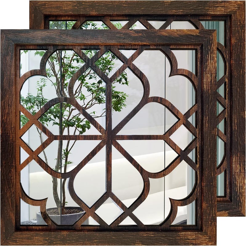 Wocred 20inch 2 PCS Square Wall Mirror,Gorgeous Rustic Farmhouse Accent Mirror, Caramel Color Entry Mirror for Bathroom Renovation,Bedrooms,Living Rooms and More. - Image 1