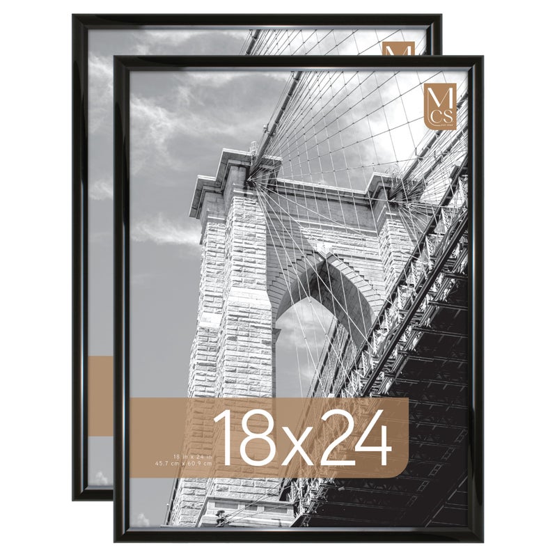 MCS Trendsetter 18x24 Poster Frame Black HighGloss Vertical  Horizontal Wall Hanging Large Picture Frame for Photos Posters  Art Prints 2Pack