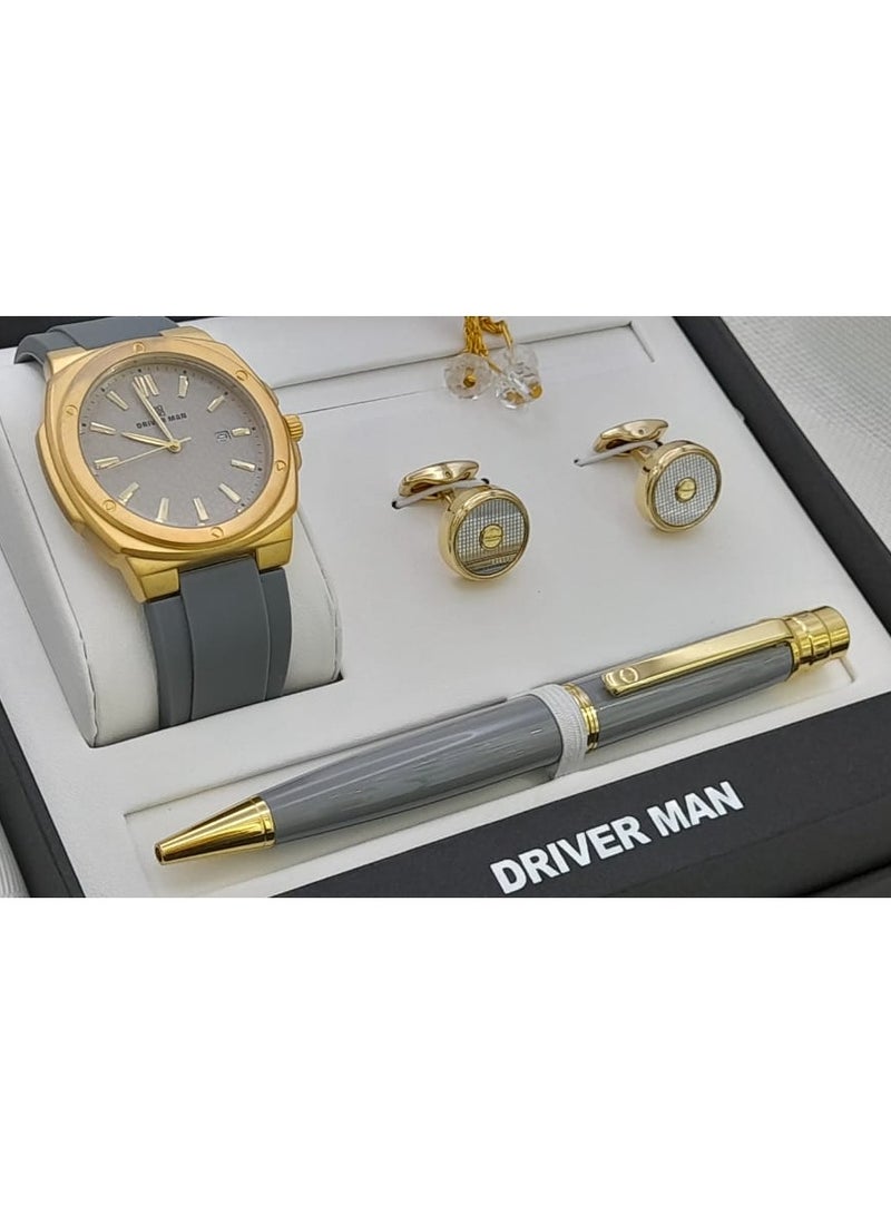 طقم ساعه رجالي درايفر مان بعلبه فاخره.مكون من ساعه قلم كبك وسبحه