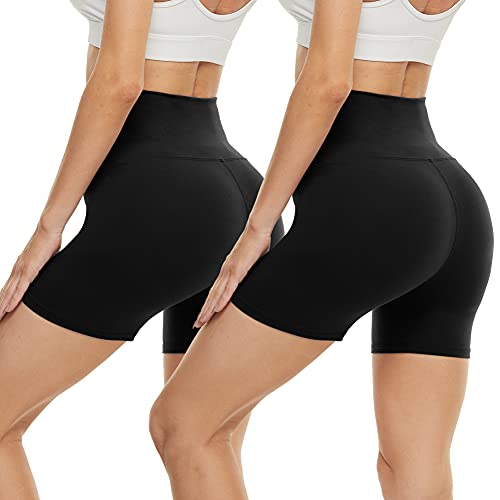 CAMPSNAIL 2 Pack Biker Shorts Women - 5" High Waist Workout Tummy Control Spandex Shorts for Gym Athletic Yoga - Image 1