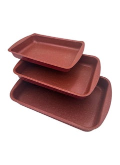 Set Of Rectangular Granite Oven Trays 3 Pieces Red